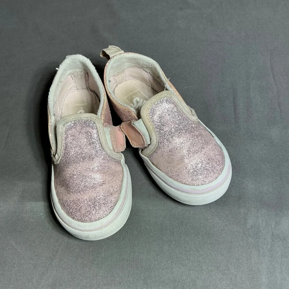 Vans Toddler Slip-On V Pink Glitter Sparkle Sneakers Shoes Size‎ 8.5 Toddler